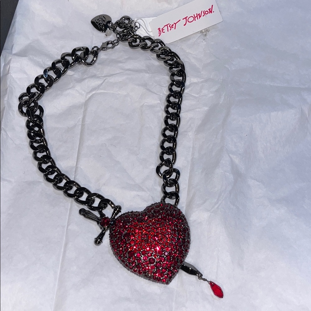Betsey Johnson Glittering Red Heart Necklace